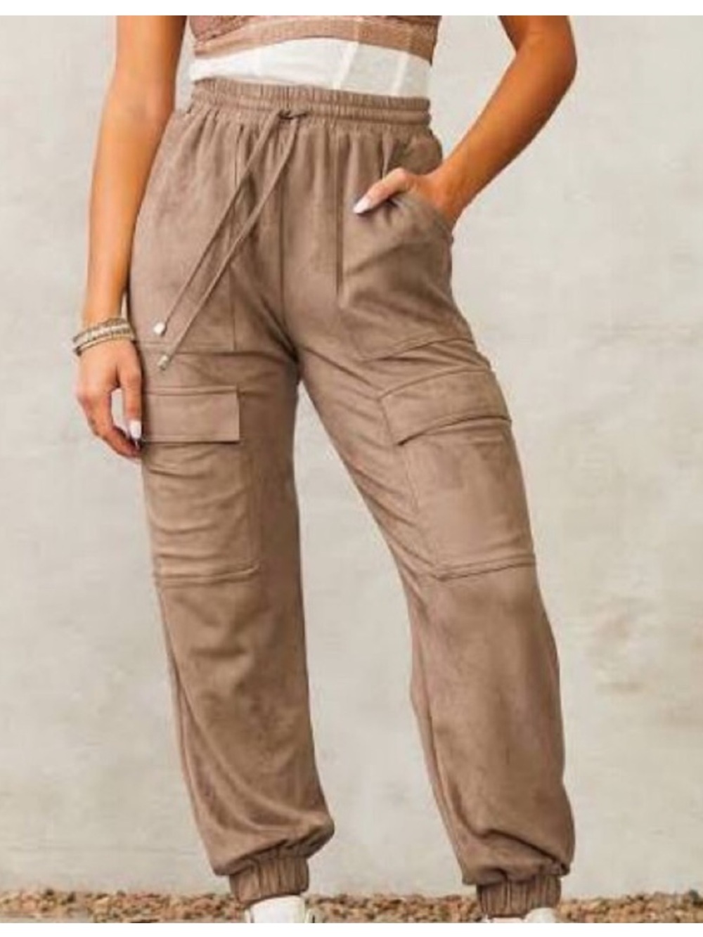 HYFVE Faux Suede Taupe Utility Cargo Joggers